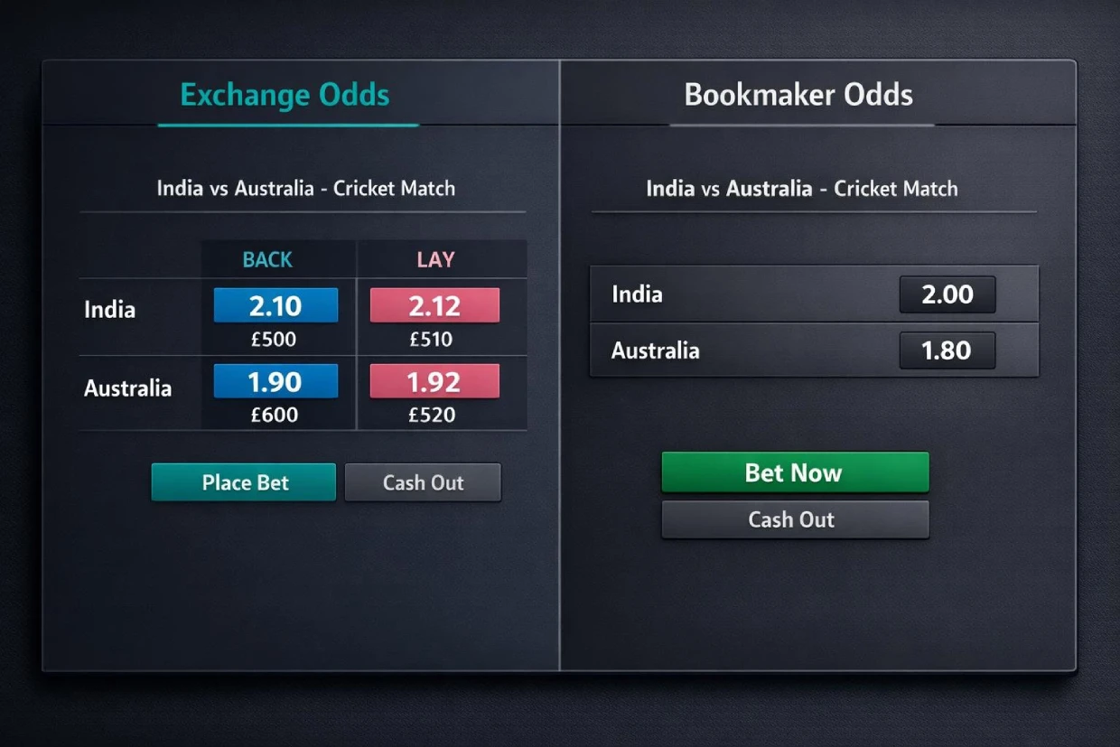 Exchange odds versus bookmaker odds on All Panel Mahadev Book